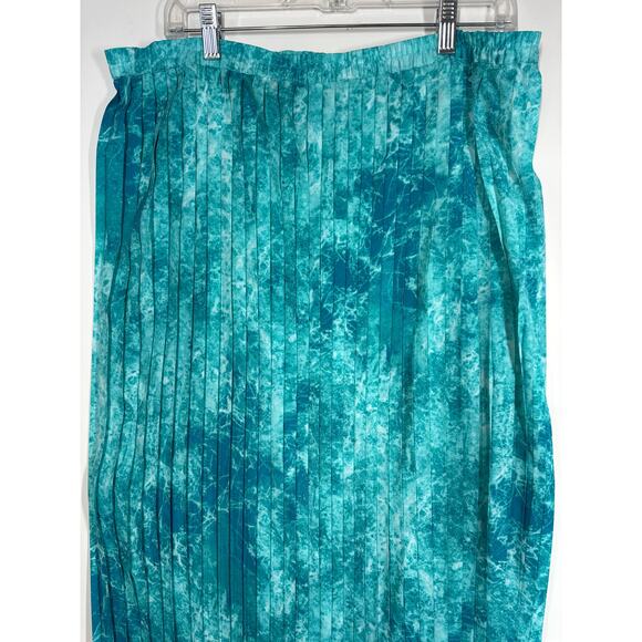 Michael Kors Turquoise Water Print Pleated Maxi Long Skirt Pull On Size L Flowy - Picture 9 of 12